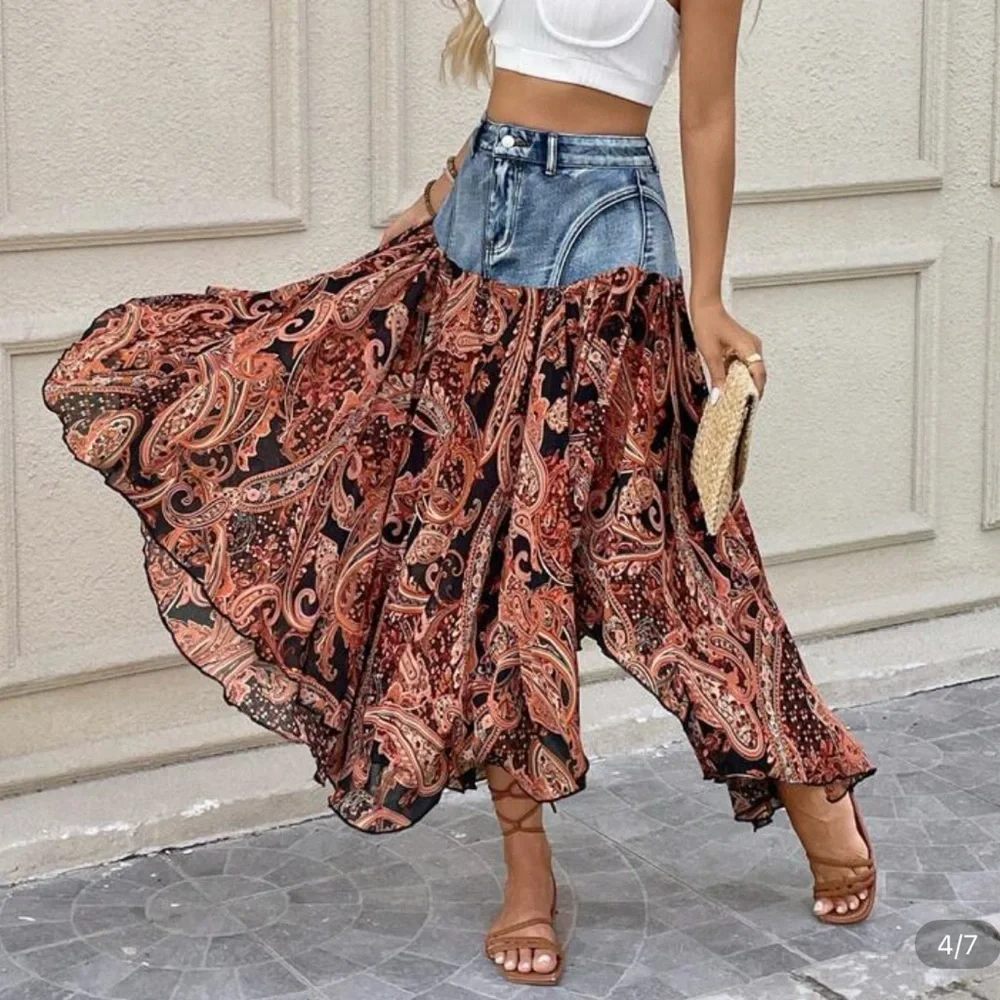 LAST ONE Blue and Orange Tiered Maxi Skirt